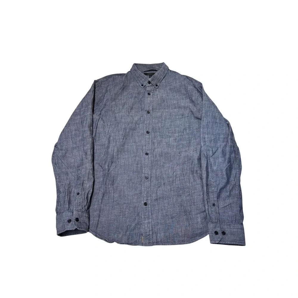 Banana Republic Mens Blue Chambray Untucked Slim Fit Cotton Shirt Large L